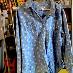 Old Navy XXL Chambray Floral Button Down